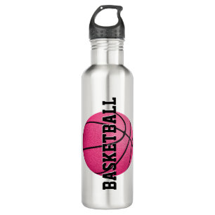 girl's personalised bright pink basketball 710 ml water bottle