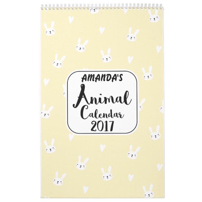 Girls Personalised Cute Animals 2017 Calendar (Cover)