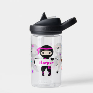 Girls Personalised Cute Ninja Kids Custom Name  Water Bottle
