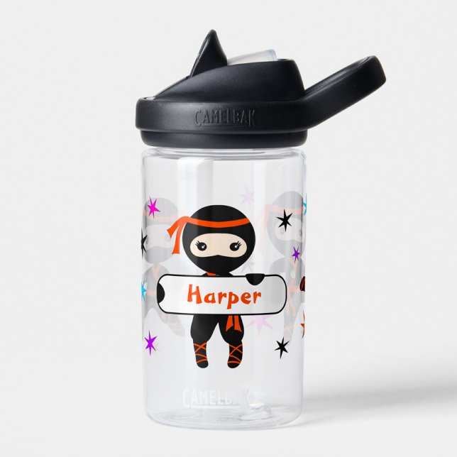 Girls Personalised Cute Ninja Kids Custom Name  Water Bottle (Creator Uploaded)