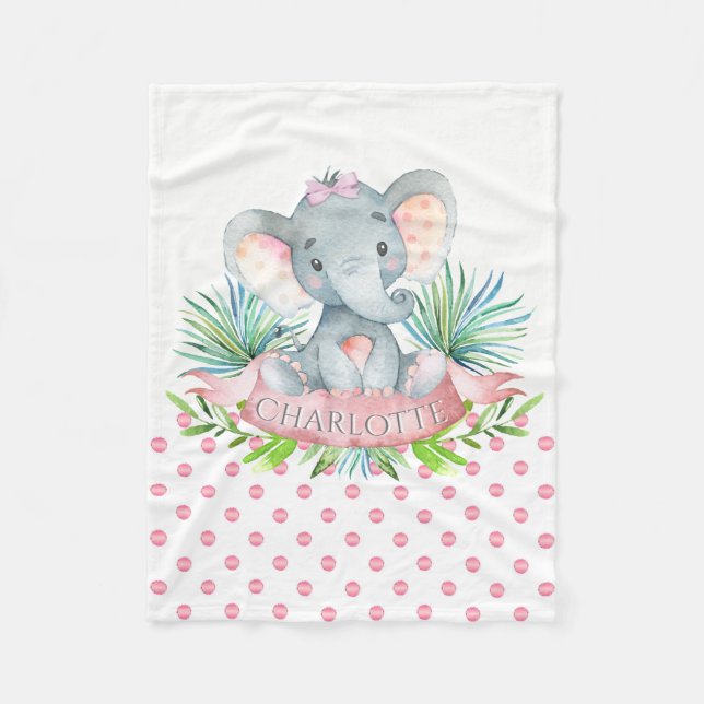 Girls Personalised Elephant Baby Blanket (Front)