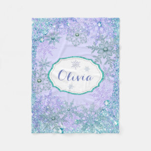 Girls Personalised Frozen Snowflake Fleece Blanket