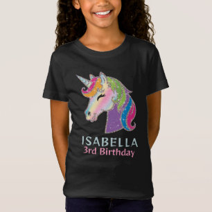 Girls Personalised Glowing Unicorn Birthday T-Shi T-Shirt