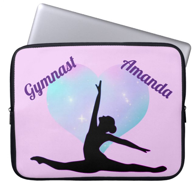 Girls Personalised Gymnastics Purple Gymnast Laptop Sleeve (Front)