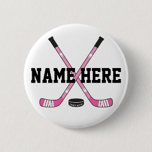 Girls Personalised Hockey Player Name Pink Pinback 6 Cm Round Badge