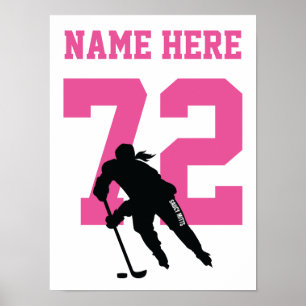 Girls Personalised Hockey Player Number Pink Poster