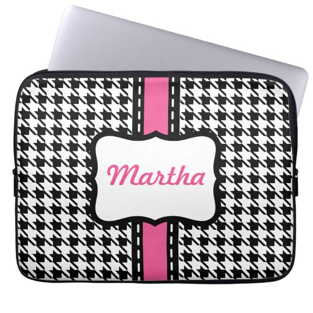 Girl's Personalised Houndstooth Laptop Case Gift (Front)