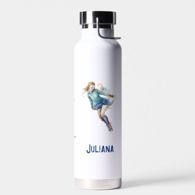 Girls Personalised Ice-Skating Add Your Name  Water Bottle (Left)
