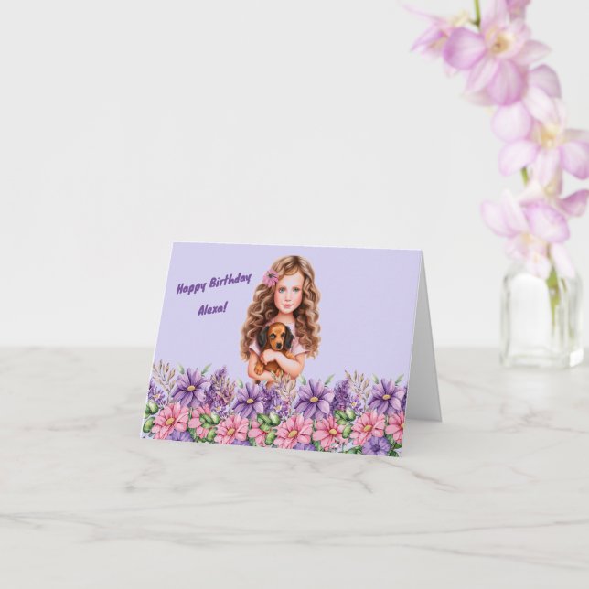 Girl's Personalised Name Birthday Card (Orchid)