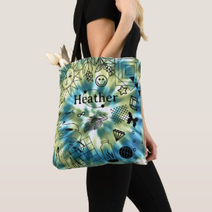 Girls Personalised Name Boho Tie Dye Tote Bag