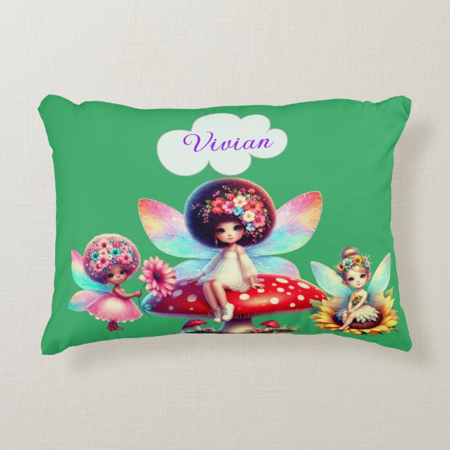 Girls personalised name fairy decorative cushion (Front)