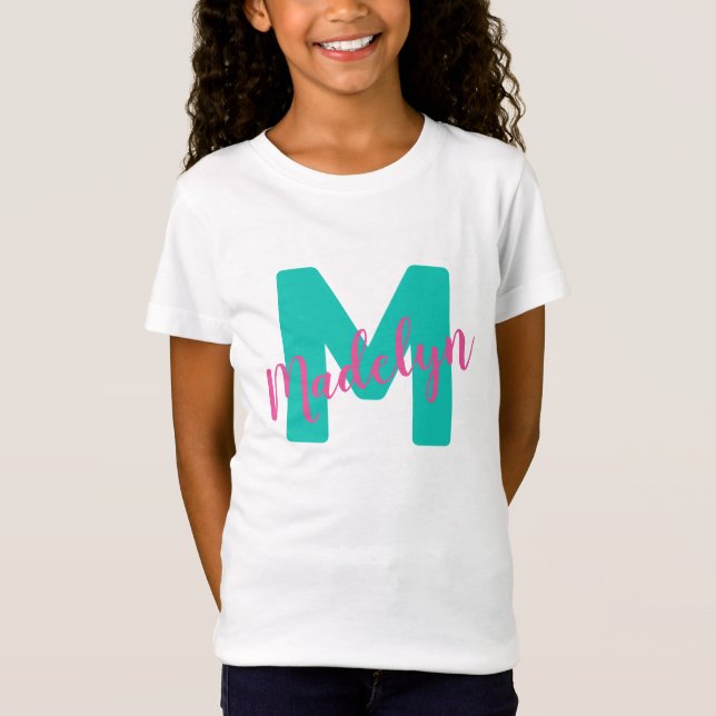 Girls Personalised Name Initial Monogram T-Shirt (Front)