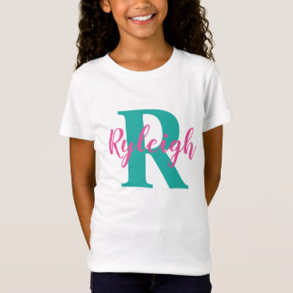 Girls Personalised Name with Initial Monogram T-Shirt