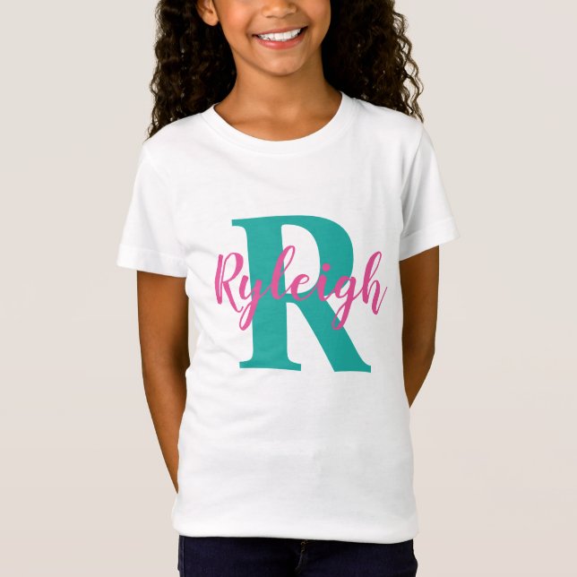 Girls Personalised Name with Initial Monogram T-Shirt (Front)