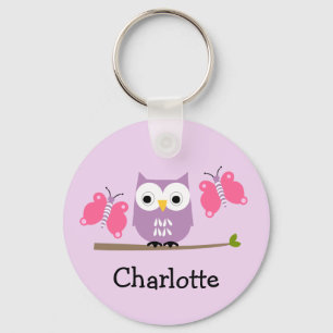 Girls Personalised Owl And Butterflies Key Ring