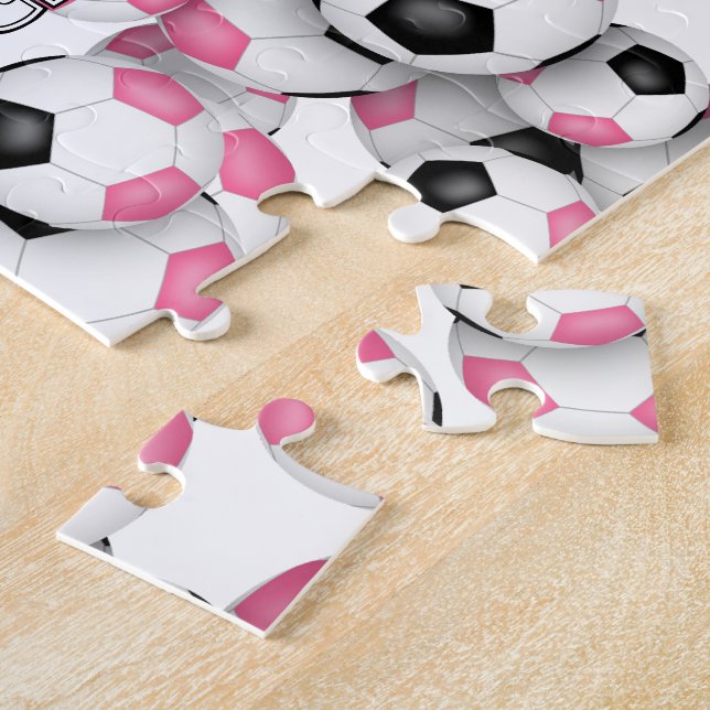 girls personalised pink black soccer jigsaw puzzle (Side)
