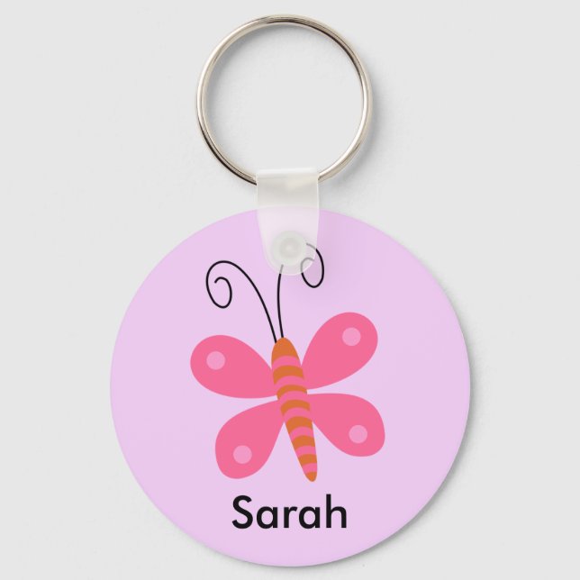Girls Personalised Pink Butterfly key Chain (Front)