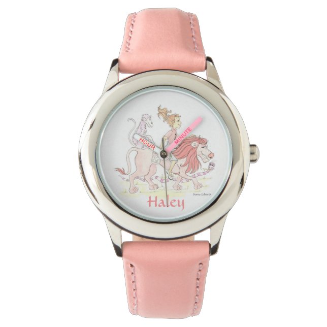 Girl's Personalised PINK watch w/ animals (Front)