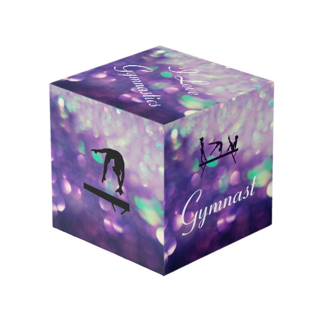 Girls Personalised Purple Gymnastics Cube (Front Angled)