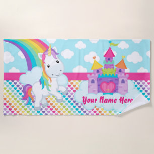 Girls Personalised Rainbow Castle Unicorn Towel