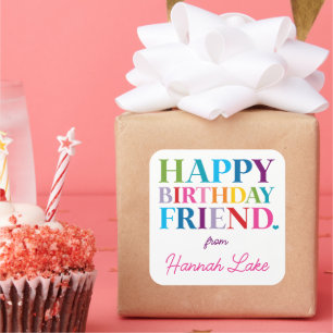 Girls Personalised Rainbow Happy Birthday Square Sticker