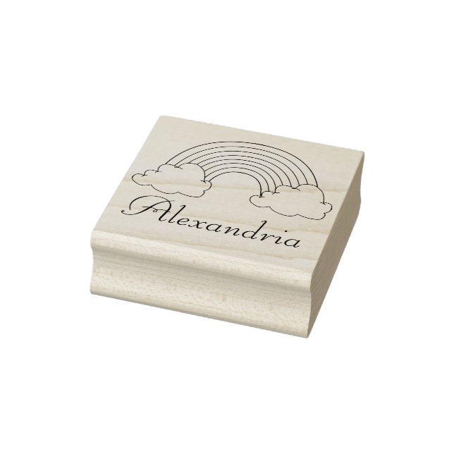 Girls Personalised Rainbow With Name Kids Rubber Stamp (Stamp)