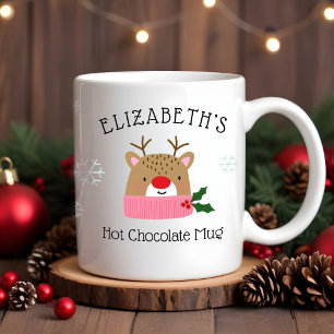 Girls Personalised Reindeer Hot Chocolate Mug