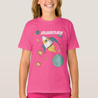 Girls Personalised Rocket Ship Shirt