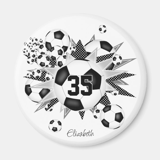 girls personalised soccer ball blowout  magnet (Front)