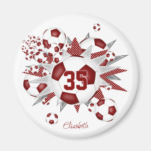 girls personalised soccer ball blowout maroon magnet