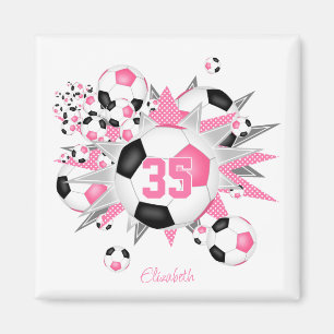 girls personalised soccer ball blowout pink black magnet