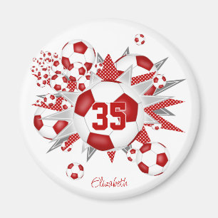 girls personalised soccer ball blowout red magnet