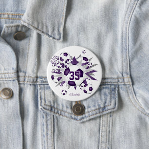 girls personalised soccer balls stars purple 7.5 cm round badge