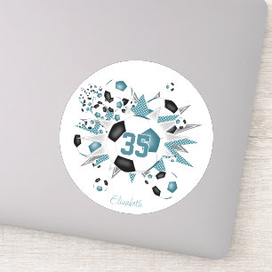 girls personalised soccer balls stars teal black
