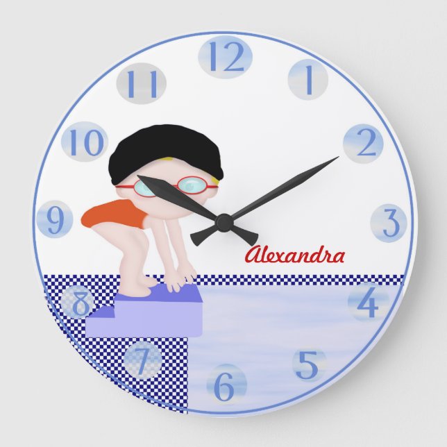 Girls Personalised Swim Wall Clock (Front)