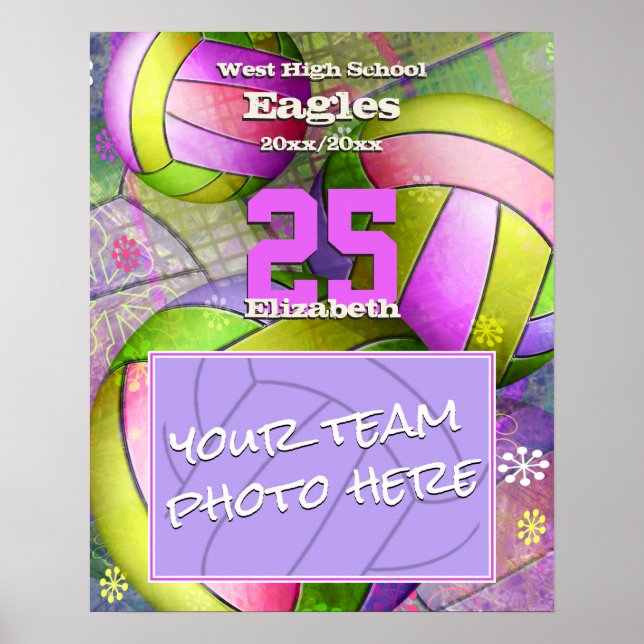 girls' personalised volleyball team photo poster (Front)