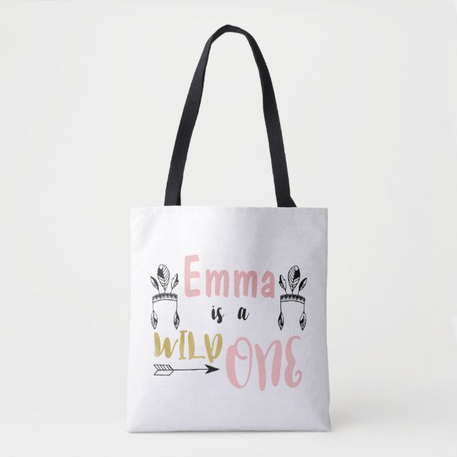 Girls Personalised Wild One Baby Tote Bag (Front)