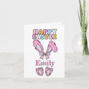 Girls Personalize Happy Easter Bunny Pink Note Card