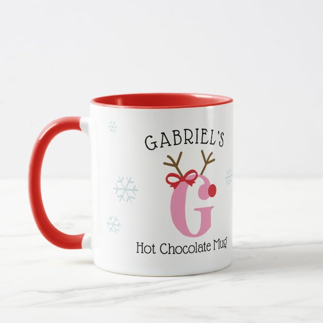 Girls Personalized Reindeer G Hot Chocolate Mug (Left)