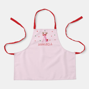 Girls Personalized Reindeer Initial A Apron