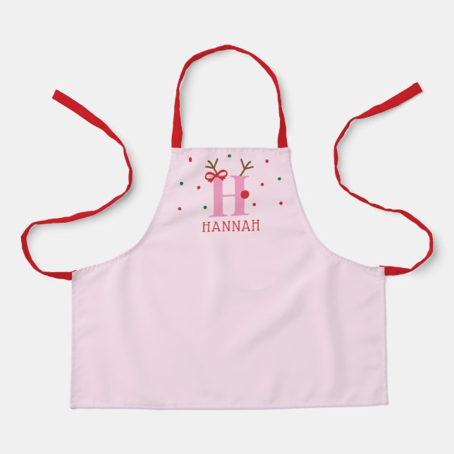 Girls Personalized Reindeer Initial H  Apron (Front)