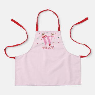 Girls Personalized Reindeer Initial W  Apron