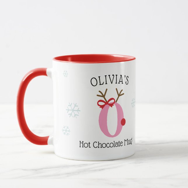 Girls Personalized Reindeer O Hot Chocolate Mug (Left)