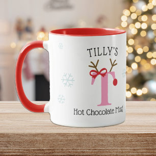 Girls Personalized Reindeer T Hot Chocolate Mug