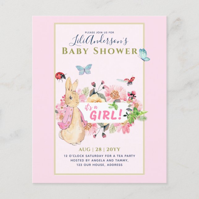 Girls Peter Rabbit ( PINK ) Baby Shower Invitation Flyer (Front)