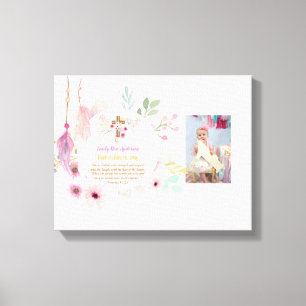 Girls PHOTO Baptism Christening Gift Proverb 31:25 Canvas Print