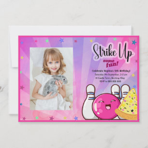 Girls Photo Bowling Tie Dye Party Invitation