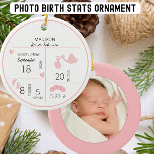 Girls Photo Personalised Birth Announcement Ceramic Tree Decoration