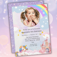 Girls Photo Rainbow Glitter 5th Birthday Party