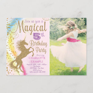 Girls Photo Unicorn Birthday Party Invitations
